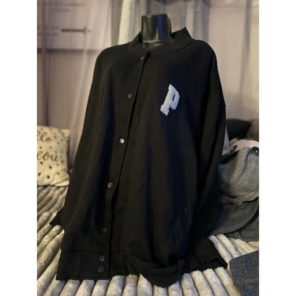 VS PINk fleece french terry snap front varsity Jacket/coat xxl - Picture 4 of 9